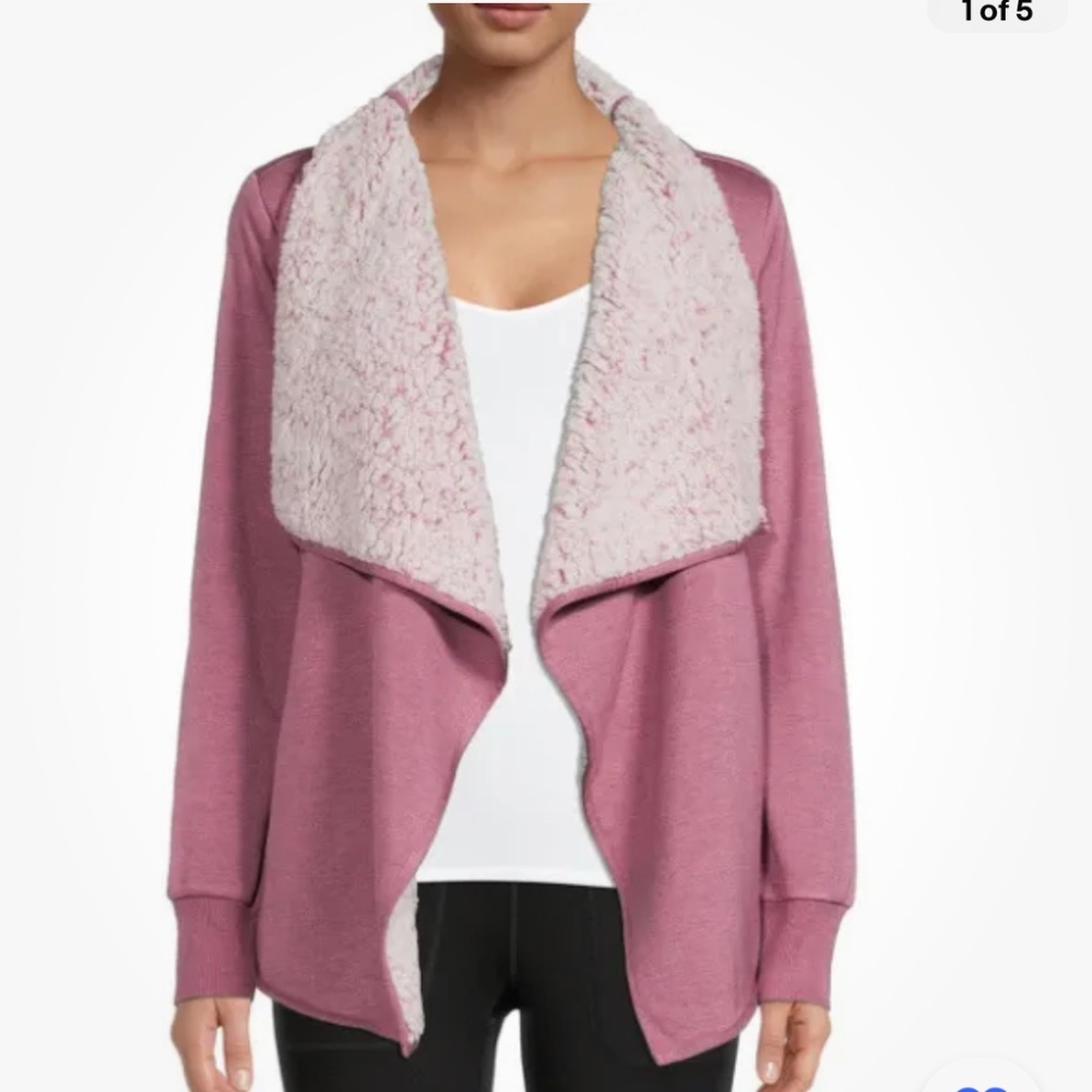 Avia Women’s Sherpa Lined Mauve Pearl Heather Open Front Cardigan Size XXL NEW